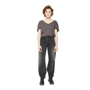 Free People x‎ SANDRINE ROSE Women's Wide Distressed Cargo Pockets Jeans Size 27